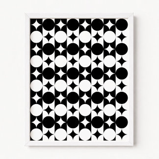 Poster Círculo Preto e Branco Estrela Grade Listras