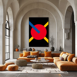 Poster Círculo Vermelho com Barras Azuis e Amarelas Bauha