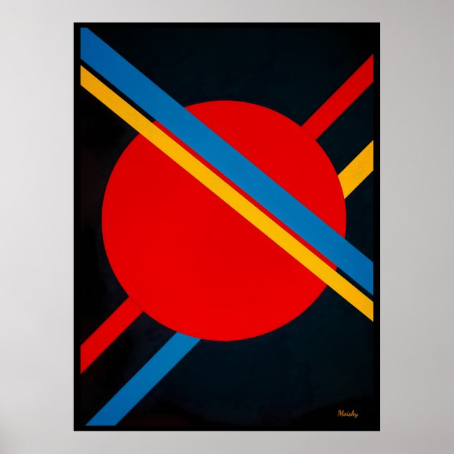 Poster Círculo Vermelho com Diagonais Azuis e Amarelas Ba (Frente)
