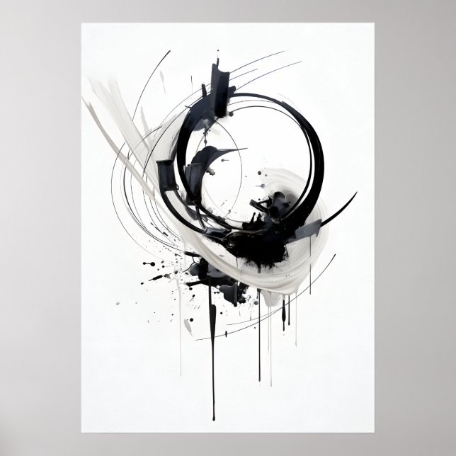 Poster Círculo Zen Abstrato Preto e Branco (Frente)