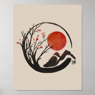 Poster Círculo Zen Enso e Árvore Sakura