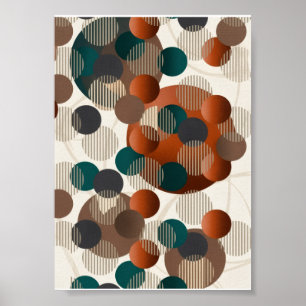 Poster Círculos Abstratos Geométricos Modernos Marrom e A