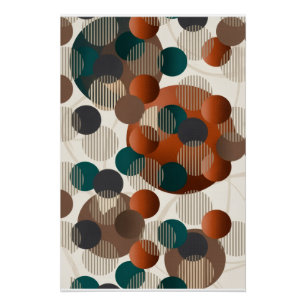 Pôster Círculos Abstratos Geométricos Modernos Marrom e A