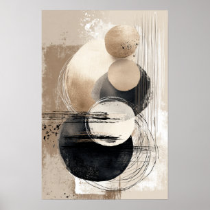 Poster Círculos Abstratos Neutros Bege Preto Minimalista