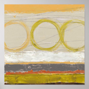 Poster Círculos Amarelos e Laranja em Fundo Multicolor