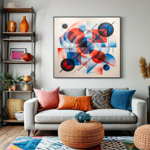 Poster Círculos Azuis Vermelhos Abstratos Modernos