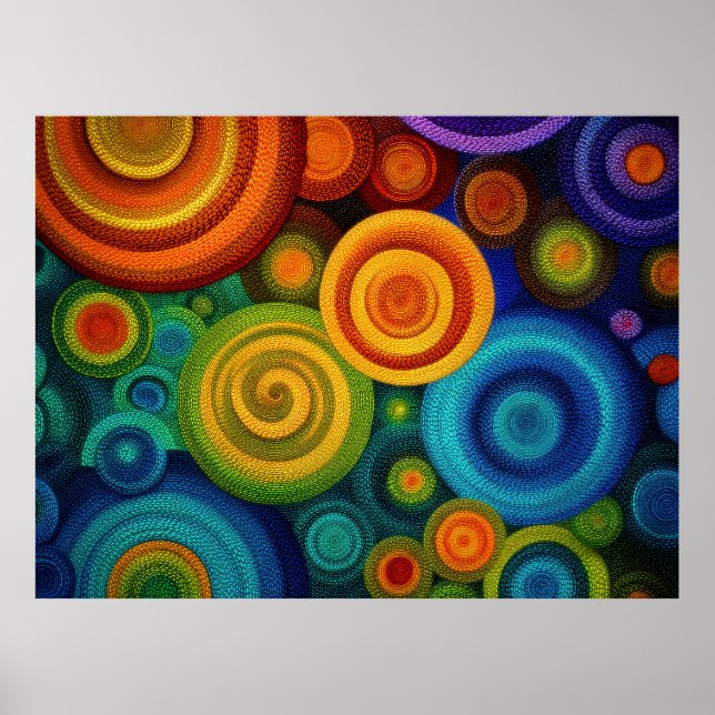 Poster Círculos concêntricos abstratos em multicolorido v (Frente)