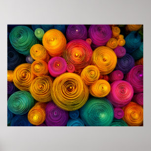 Poster Círculos concêntricos multicoloridos textura abstr