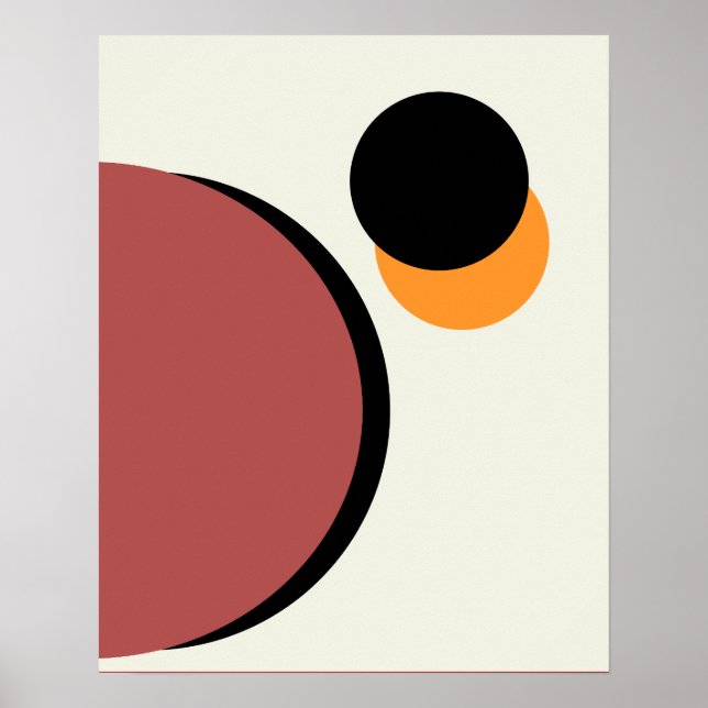 Poster Círculos de Arte Moderna abstrato Laranja Preto (Frente)