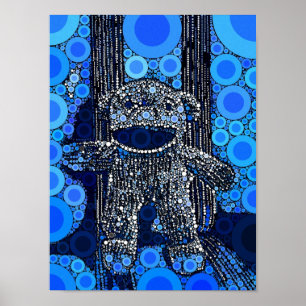 Pôster Círculos de macaco-meia azuis-funk Bolhas Pop Art