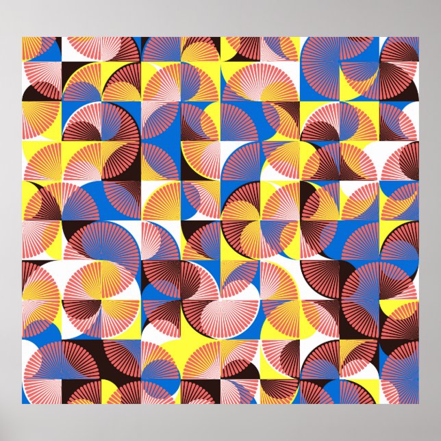 Poster Círculos do século médio, listras, azulejos de col (Frente)