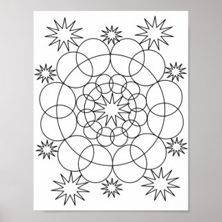 Poster - Círculos e Estrelas Mandala para Cor