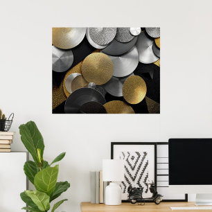 Poster Círculos Geométricos Modernos em Dourado e Prata