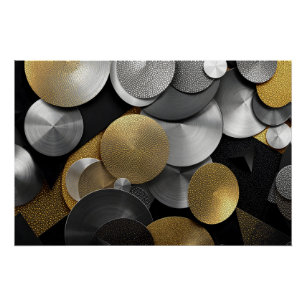 Pôster Círculos Geométricos Modernos em Dourado e Prata