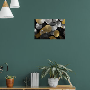 Poster Círculos Geométricos Modernos em Dourado e Prata