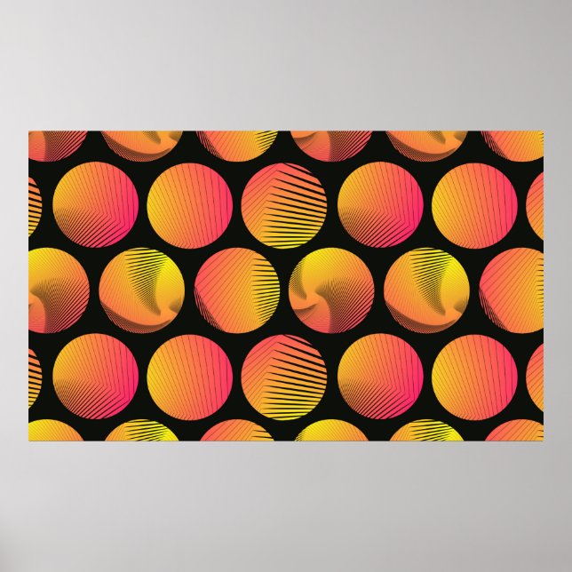 Poster círculos gráficos padrão uniforme em fogo laranja  (Frente)