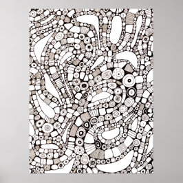 Poster Círculos Ondulados Abstratos Desenho de Linha Quad