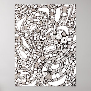 Poster Círculos Ondulados Abstratos Desenho de Linha Quad