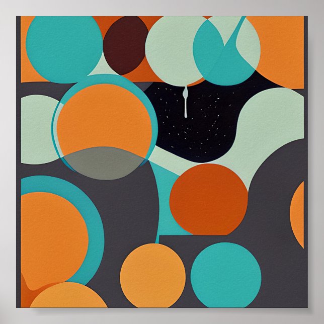 Poster Círculos retrô laranja e azul-turquesa (Frente)