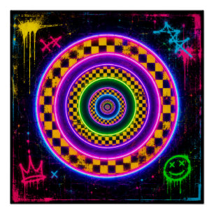 Pôster Círculos Retro Neon