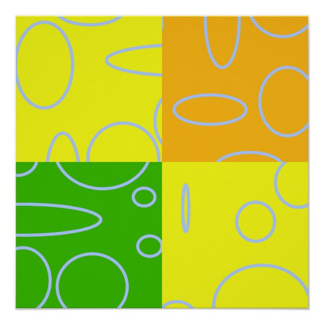 Pôster Círculos Retro Quad Diversos Loops Amarelo Verde L (Frente)