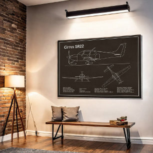 Poster Cirrus SR22 - Planos de desenho de projeto de aviã