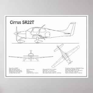 Poster Cirrus SR22T - Planos de desenho do avião Blueprin