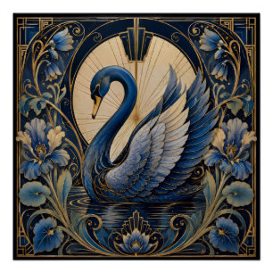 PÔSTER CISNE AZUL ART DÉCO ACENTO DECORATIVO VINTAGE
