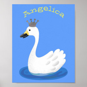 Poster Cisne branco bonito com desenho animado