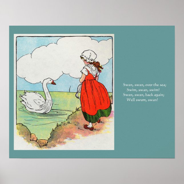 Poster Cisne, Cisne Sobre o Mar Rima Infantil da Mãe Gans (Frente)