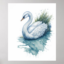 cisne de aquarela respiratória num lago tranquilo