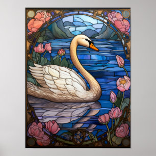 Poster Cisne de Vidro Art Nouveau em Lago de Nenúfares