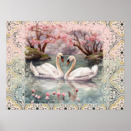 Poster Cisne pacífica no lago - Esfregão de Teal