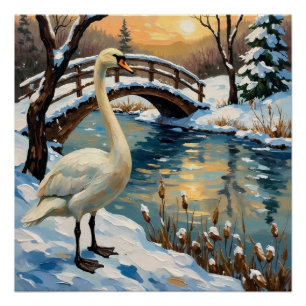 Pôster Cisne Vintage por Pintura de Natal da Ponte Nevada
