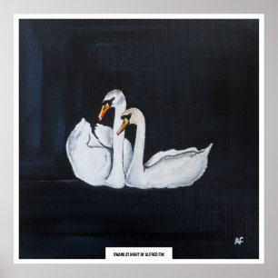 Poster Cisnes à Noite Pintura de Alfred Fox