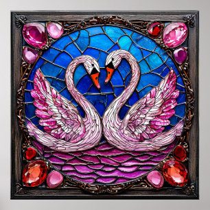 Poster Cisnes Brancos de Casamento Elegante Harmonia Artí