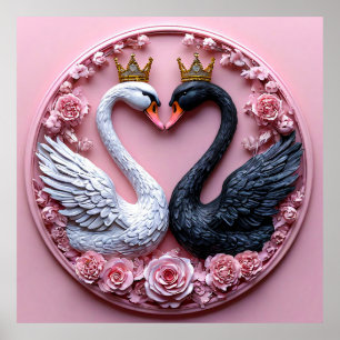 Poster Cisnes de Casamento Amam Arte 🦢🌸🤍✨