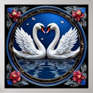 Poster Cisnes de Casamento Amor Romance Arte Elegante 🕊️