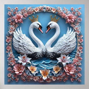 Poster Cisnes de Casamento Celebração de Amor Romântico N