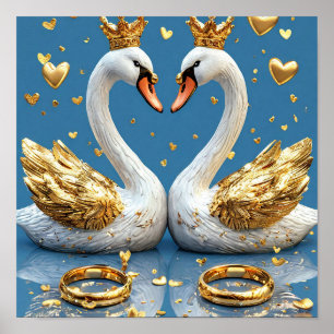 Poster Cisnes de Casamento Cena Romântica 🦢💖☁️✨