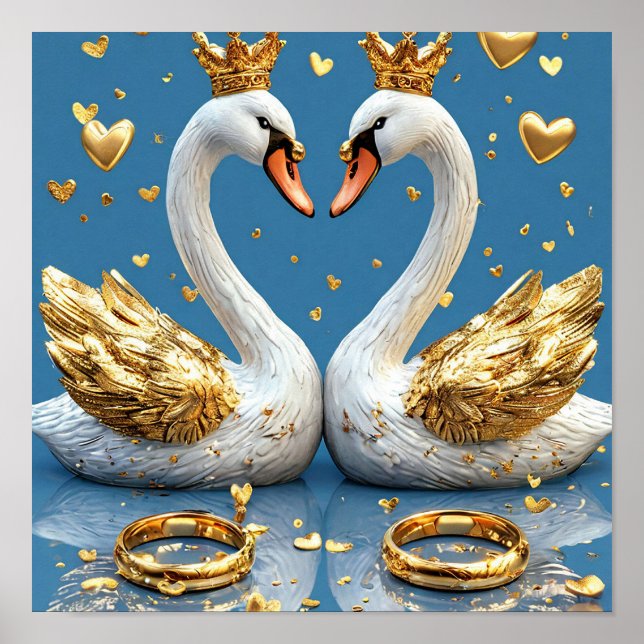 Poster Cisnes de Casamento Cena Romântica 🦢💖☁️✨ (Frente)