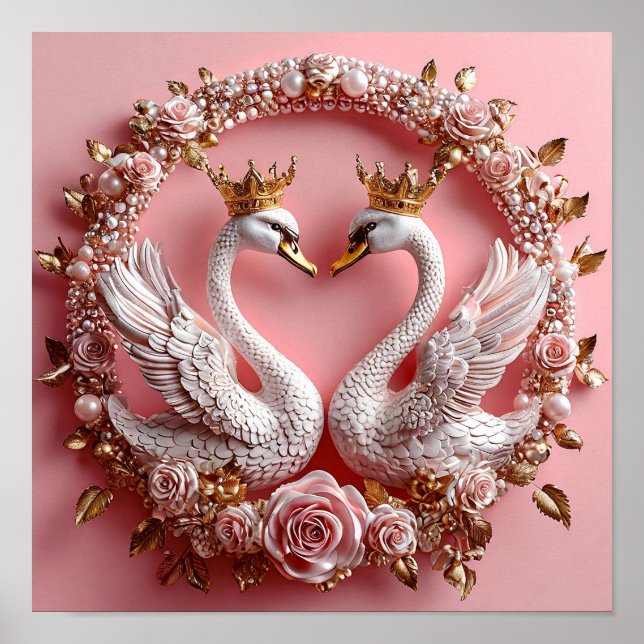 Poster Cisnes de Casamento Mínimo Símbolo de Amor 🦢🤍✨ (Frente)