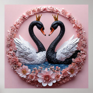 Poster Cisnes de Casamento Pássaros de Amor Romântico Art