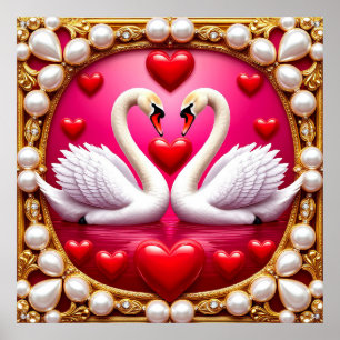 Poster Cisnes de Casamento Romântico emoldurados por Orna