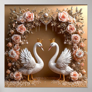 Poster Cisnes de Casamento Romântico Harmonia Amor Céu Ar