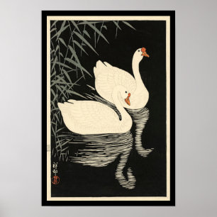 Pôster Cisnes do vintage de Ohara Koson