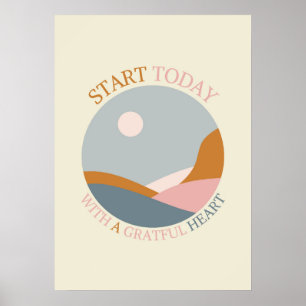 Poster Citação Boho Gratidão – Comece Hoje com um Coração