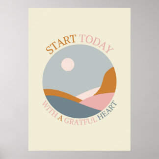 Poster Citação Boho Gratidão – Comece Hoje com um Coração