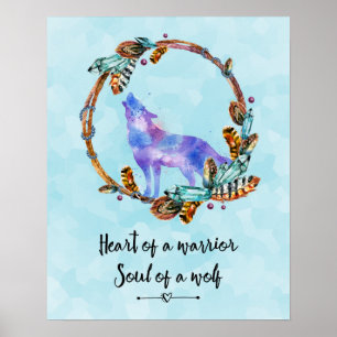 Poster Citação com o estilo Howling Watercolor Wolf Boho