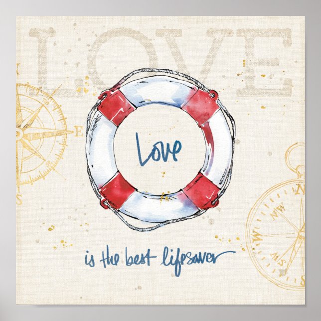 Poster Citação Costeira | O amor é o melhor salva-vidas (Frente)